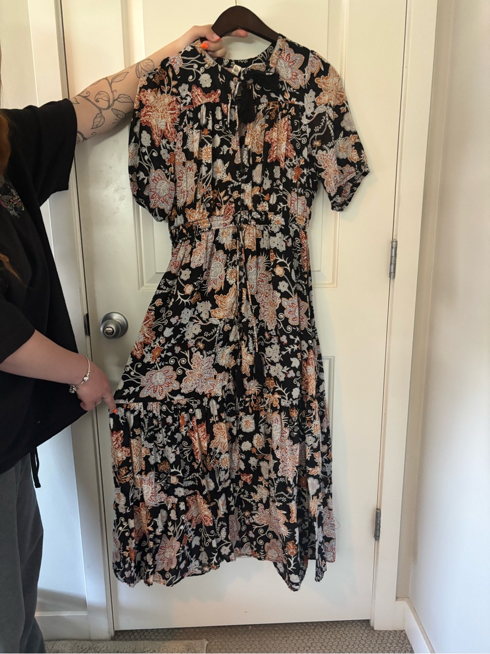 Elan Black Floral Maxi Dress with Rust & Cream Paisley